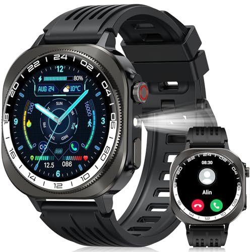 Smartwatch Uomo Donna, 1.43 Orologio Intelligente con Chiamate Bluetooth, 130+ Sportive Fitness Tracker LED Torcia/Contapassi/Sonno/Cardiofrequenzimetro, IP68 Impermeabile Smart Watch per Android iOS