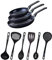 Fackelmann 9431850 Pfannen-Set, 3-teilig, antihaftbeschichtet, Keramikbeschichtung, 20, 24 und 28 cm und 6 Utensilien, PFAS-freie Pfanne, Allherdpfanne, Induktion, Aluminium, RPET, Schwarz, Grün, 20
