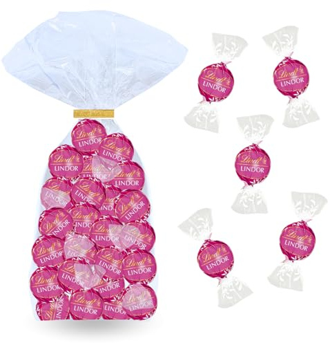 LINDT - 40 bouchées LINDOR Chocolat Lait Framboise - Sachet 500 g | Sachet à Offrir ou à Partager pour un Anniversaire, une Fête, un Evènement - Cœur Fondant, Idéal Café Gourmand, Candy Bar