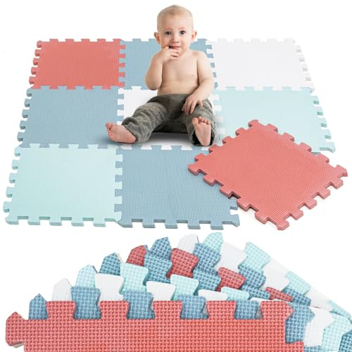 LittleTom 9 Teile Spielmatte Baby Puzzlematte ab Null - 30 x 30 cm Krabbelmatte Bodenmatte Kinder - Puzzle Teppich Kinderzimmer Matte - Outdoor Bodenschutzmatte Spielteppich - EVA Schaumstoff Isomatte