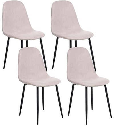 Beliani Set of 4 Modern Upholstered Fabric Dining Chairs Beige with Metal Legs CRANDALL