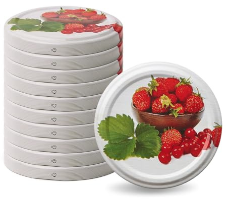 Pullmer Deckel für gläser 66 mm, Schraubdeckel, Twist-Off-Deckel (Erdbeeren, 10 Stück)