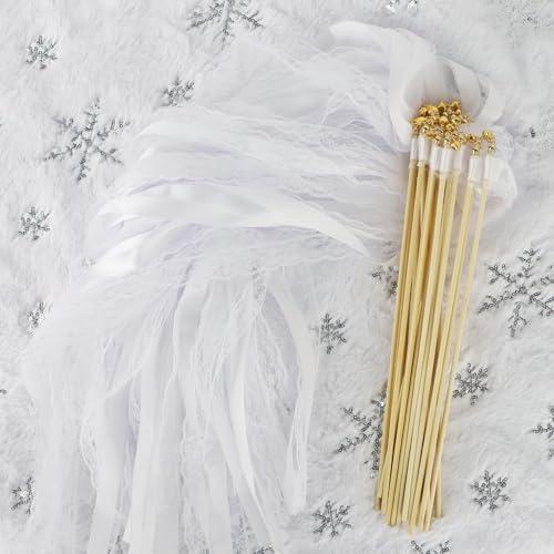 50 Stück Wedding Wands Zauberstäbe Hochzeit Luftschlangen,Hochzeit Stäbe mit Glöckchen,Romantic Seidenfeenstab für Hochzeiten Geburtstage Partys Feiertagsfeiern Verwendet Weihnachten (weiß)
