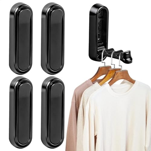 mimzemamz Ganchos Plegables Pared, 4 Piezas Percheros de Pared Ocultos, Ganchos de Abrigo Plegable para Colgar Abrigos, Bufandas, Sombreros, Albornoces y Llaves, Negro