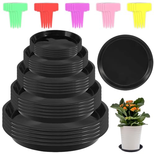 25 Pièces Coupelle Pot de Fleur Soucoupe Pot Fleur Plastique Soucoupes Pots de Fleurs avec 25 Étiquettes sous Pot de Fleur Rond Dessous de Verre pour Plantes D'intérieur et D'extérieur