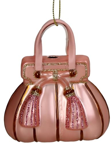 Christbaumschmuck 9cm Glas - Handtasche Figur zum Aufhängen - handbemalt & mit Glitzer - Weihnachtsbaum Anhänger für Weihnachten - Christbaumanhänger & Weihnachtsbaumschmuck - Tasche Rosa
