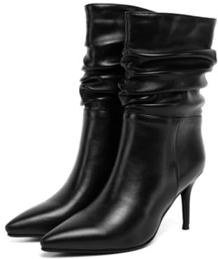WOkismD Stivali da Donna a metà Polpaccio con Punta, Tacco a Spillo Alto 7CM, Sexy,Nero,36 EU
