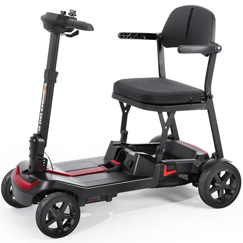 Ultrakompakter Mobilitätsroller mit Doppelbatterie für Senioren & Erwachsene, TopMate 4-Rad Elektro-Reiseroller Leichtgewicht Falbar Flugzeugtauglich, Montagefrei Allgelände - Schwarz Rot