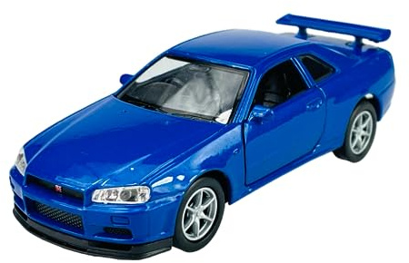 Welly Modell Auto Kompatibel mit Nissan Skyline R34 GT-R Blau 1998-2002 ca 1/34-1/39 Metal Modell Auto Die Cast Neu im Kasten