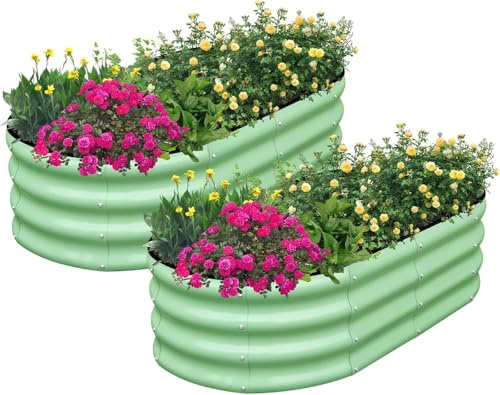 LATERN 2Pcs Raised Garden Bed, 120CM x 60CM x 30CM Galvanized Steel Planter Box Heavy Duty Bottomless Metal Raised Bed for Outdoor Growing Plant Vegetable Flower Herb (with Installation Kit, Green)