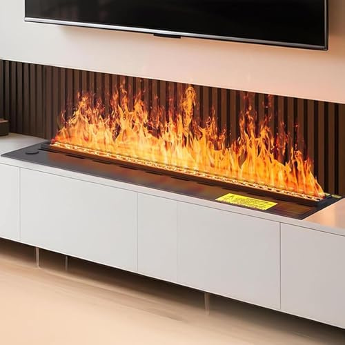 3D Water Vapour Electric Fireplace with Realistic Atomised Flame, with 10 Adjustable Flame Colors And 9 Brightness Levels, Stainless Steel Build, App, Remote and Touch Control,001,500mm