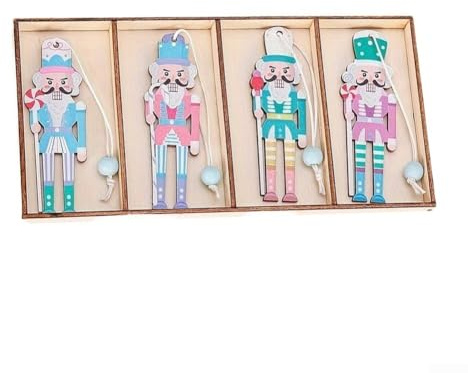 Juego de 8 colgantes de cascanueces de madera con figuras clásicas para árbol de Navidad y decoraciones de fiesta de vacaciones en paredes, puertas y (A)