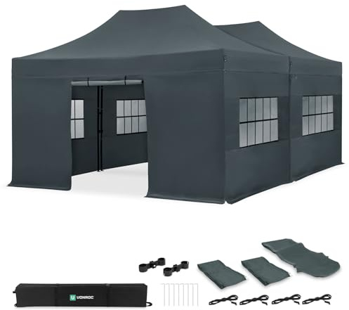 Vonroc Pavillon 6x4,5m Seitenwände wasserdicht stabil - Partyzelt mit Seitenwänden EasyUp System [3Min Aufbau] Popup Faltpavillon modular erweiterbar als Festival Zelt, Gartenpavillon - Grau