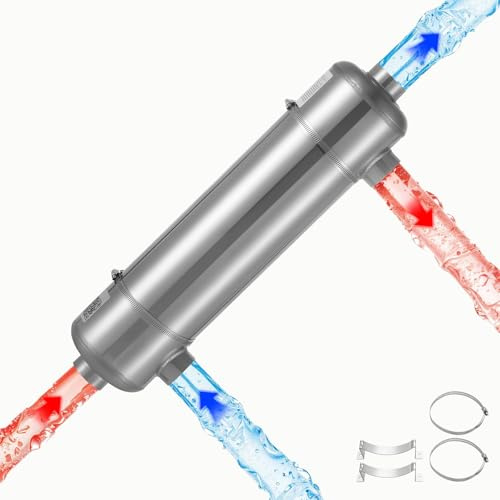 VEVOR Scambiatore di Calore per Piscina 210K BTU, Scambiatore in Acciaio inox 316L, Sistema di Riscaldamento ad Alta Efficienza per Piscina, Spa e Vasche Idromassaggio, per Uso Interno ed Esterno