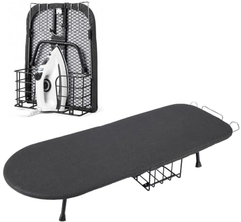 Tabla de Planchar Plegable con Soporte para Plancha para Viajes en el Hogar | Tabla de Planchar Plegable Pequeña de Mesa con Patas Antideslizantes,Gancho,Funda Resistente al Calor,Ahorra Espacio,77x31cm