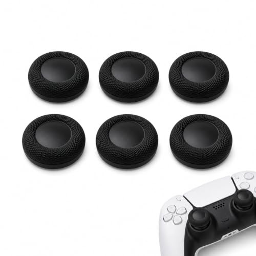 6 PCS Thumb Grip Joystick Caps for PS5/PS4 Controller, Control Freaks, Non-Slip Laser Textured Grip Design, Wear-resistant Analog Stick Replacement Caps, Black
