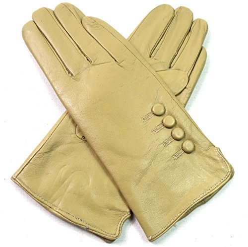 Damen Premium Qualität Original Superweich Leder Handschuhe Kunstpelz Futter Winter Alltag Warm - Beige, XL