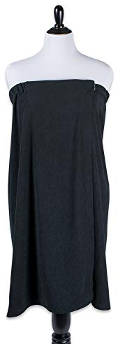 DII Adjustable Shower Wrap with Self-Fastening Closure, Super Soft Microfiber, Black, L
