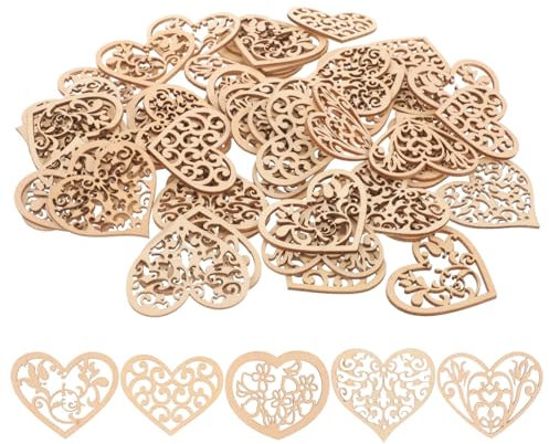 Amosfun 100 Stücke Holzherzen Herz Holzscheiben Weihnachten Streudeko Holz Streuteile Hochzeit Tischdeko Holzanhänger für Baumschmuck DIY Basteln Handwerk Ornament (zufällige Stil)