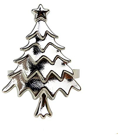 Yalulu Serviettenringe, 6 Stück Weihnachten Baum Serviettenringe Serviettenhalter für Tischdekorationen, Hochzeiten,Weihnachten, Banquet Dinner Dekor (Silber)