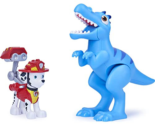 PAW PATROL Dino Rescue Marshall Hero Pup Spielfigur im Set mit beweglicher Dinosaurier-Figur und Überraschungs-Dino, Spielzeug für Kinder ab 3 Jahren