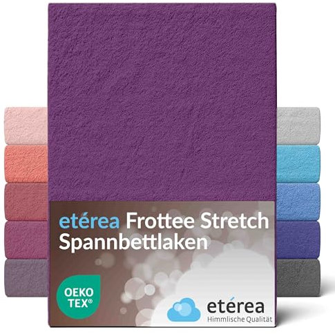 etérea Frottee Spannbettlaken 140x200-160x200 cm Pflaume für 15-25 cm Steghöhe 80% Baumwolle + 20% Polyester - Oekotex Spannbetttuch Bett Bezug Matratzen - Bettlaken 140x200cm - 160x200cm Violett