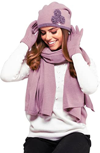 Kamea - Winterset für Damen Valencia - elegante Mütze mit passendem Schal - verschiedene Farbauswahl, Winter Set:Altrosa
