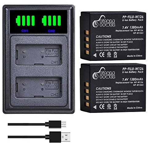 Pickle Power NP-W126s NP-W126 Akku und Dual USB Ladegerät für Fujifilm XT3, X100F, X100V, X-T50, X-M5, X-T100, X-S10, X-A5, X-A10, X-E4, X-Pro2, X-Pro3, X-T1, X-T2, X-T10, X-T20, X-T30 II, HS50EXR