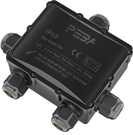 PEBA Abzweigdose IP68 Verteilerdose Wasserdichte Kabelverbinder Klemmdose für Aussen 5-Wege für Kabel mit einem Durchmesser von 4–14 mm, Schwarz