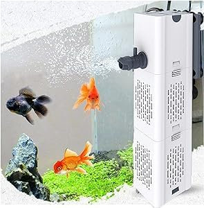 OsAtNb Aquarienfilter 4in1 Aquarienfilter, 500-1800L/H Aquarien Filter mit 2 Filterschwämmen Wasserpumpe Sauerstoff Belüftung Wave Maker für 20L-1500L Aquarium (30W 1800L/H)
