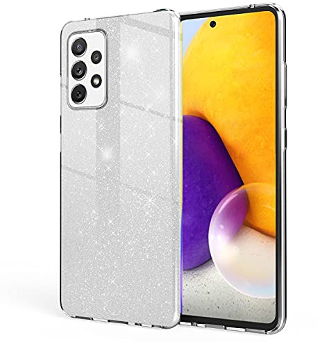 NALIA Glitzerhülle für Samsung Galaxy A72 - Hülle, Mondsilber | Partikel fest im Material eingeschlossen, 3-Schicht-Schutzaufbau mit Hardcase-Kern, Erhöhter Kamerarand, SHINEPOP