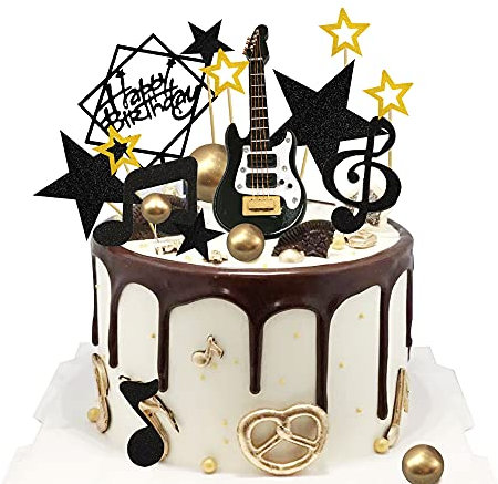 24PCS Guitar Cake Toppers - Music Note Birthday Cake Toppers 1:12 Guitar Model Decorations For Musician Party