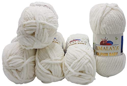 Ilkadim 5 x 100 Gramm Himalaya Dolphin Strickwolle, Babywolle, 500 Gramm Wolle Super Bulky (weiß 80363)