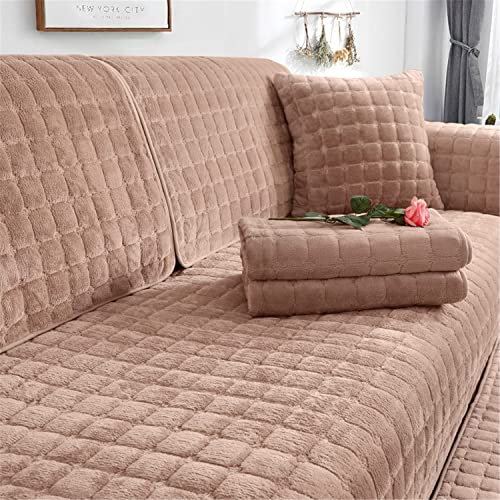 Sofa überzug Dicker Plüsch Schonbezug Sofabezug Gesteppte Sofa Sitzkissen Couchbezüge rutschfeste Sofaschoner Vor Haustieren Winter (Kamel,110 × 160 cm)