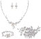 EVER FAITH Zirkon Simulierte Perle Blume Blatt Filigrane Halskette Ohrringe Armband Set Klar (Set mit Haarschmuck)