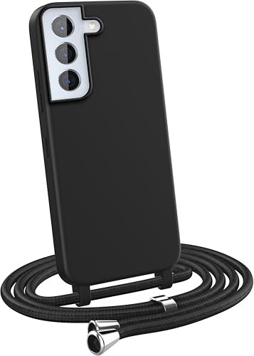MyGadget Handykette für Samsung Galaxy S22 - [ Hülle mit verstellbaren Band ] - TPU Handyhülle mit Handyband zum Umhängen - Kordel Schnur Case Schutzhülle - Schwarz