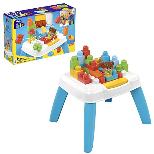 MEGA HHM99 - MEGA Bloks Bauset BAU- und Purzeltisch mit 2 Purzelfunktionen, 23 Bausteinen sowie 1 Figur, Konstruktionsspielzeug, Spielzeug-Geschenkset für Kinder ab 1 Jahr