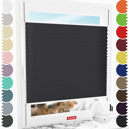 Schuette® Plissee ohne Bohren ● Thermo Kollektion: Dark Night (Schwarz) ● 125x150cm (Breite x Höhe) ● Suprafix Faltrollo X Klemmfix Rollo ● Blitzschnelle Montage inkl. Video