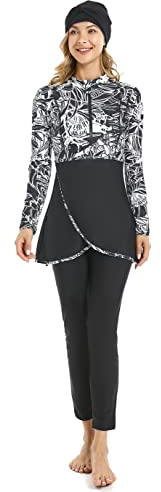 TaissBocco Muslimische Bademode Vollständige Abdeckung Islamischer Badeanzug 3Pcs Lange Ärmel Hijab Burkini Badeanzug (3XL, T3)