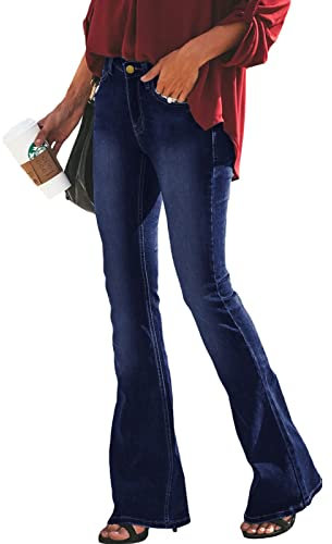 HYCYYFC Flared Jeans Bootcut-Jeans mit hoher Leibhöhe für Damen, hohe Taille, elastische Glocke (Color : Dark Blue, Size : 3XL)