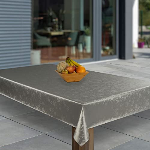 laro Wachstuch-Tischdecke Abwaschbar Garten-Tischdecke Wachstischdecke PVC Plastik-Tischdecken Eckig Meterware Wasserabweisend Abwischbar AQ, Muster:Silber Metallic geprägt Blumen, Größe:100x100