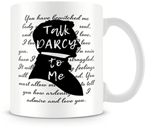 Giftme Talk Darcy to Me Jane Austen Literary Quotes Book Lover Coffee Tea Mug Unique 11oz White Ceramic Mug.