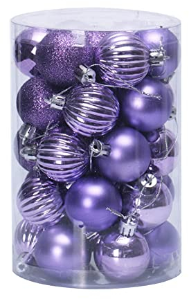 Uposao 34 Stück Kunststoff Weihnachtskugeln,Christbaumkugeln Set Weihnachtskugeln Weihnachtsbaumschmuck Baumkugeln Weihnachtsbaum Deko Aufhänger Ornamente für Weihnachtsfeier ∅40mm, Helles Lila