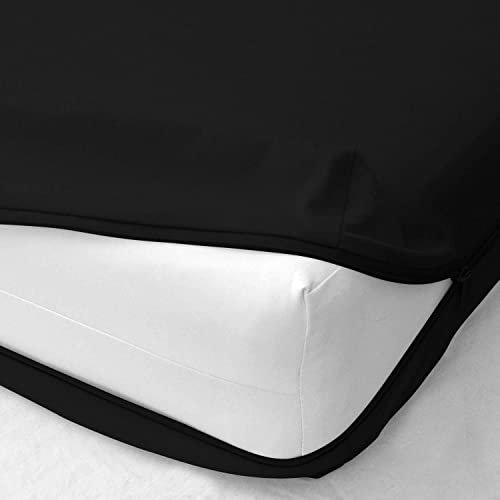 Zipper Fitted Sheet, Deep Pocket (55 Cm) 400TC Sheets - Black Solid, Single 90 x 190 Cm.