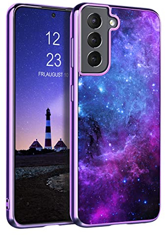 GUAGUA Kompatibel mit Samsung Galaxy S21 Hülle 6,2 Zoll Glow in The Dark Noctilucent Luminous Space Nebula Slim Fit Cover Schutzhülle Anti Kratzer Hülle für Samsung S21 5G, Blauer Nebel