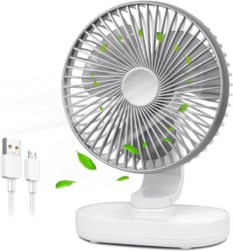 Oscillating Desk Fan, Rechargeable Table Fan with Strong Airflow Quiet Operation Portable Cooling Fan Speed Adjustable Rotatable Head for Home Office Bedroom Table and Desktop (White)