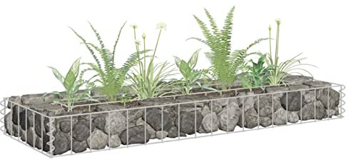 Keketa Gabionen Hochbeet Steingabione Gabionen Drahtkorb Gabionenkorb Steinkörbe Gabionenzaun Drahtkorb Gabione Pflanzkübel für Garten Terrasse Verzinkter Stahl 90x30x10 cm