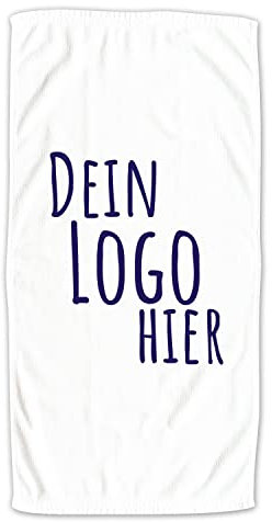 GRAZDesign Werbeartikel mit eigenem Logo | Firmen Handtuch personalisierbar, 100x50cm, indivieduelles Bild und Text, Gästehandtuch in weiß, Bedrucktes Handtuch als Werbegeschenk Werbeartikel