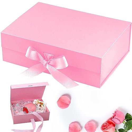 Geschenkbox 21 * 17 * 7cm Geschenkbox Mit Deckel Geschenkkarton Mit Magnetisch DeckelUnd Schleife Geschenkboxen Für Hochzeiten Geburtstage Jubiläen (Rosa)