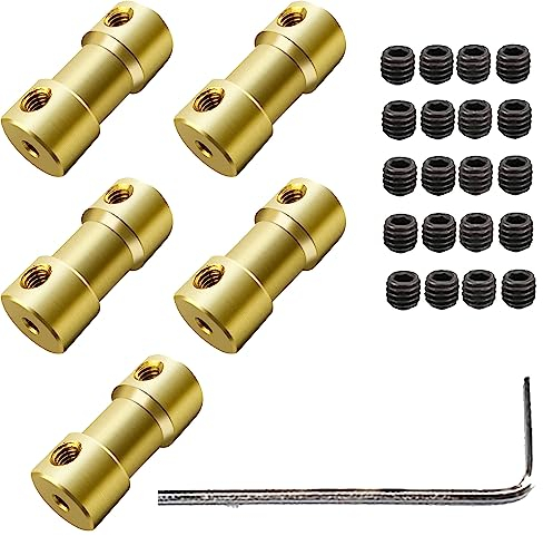 5 stück wellenkupplung, messing wellenadapter, wellen adapter mit schrauben inbusschlüssel, 5 größen motor kupplung stecker hülse adapter für rc boot, 2 to 3mm/2 to 4mm/4 to 4 mm/4 to 6 mm/6 to 6 mm